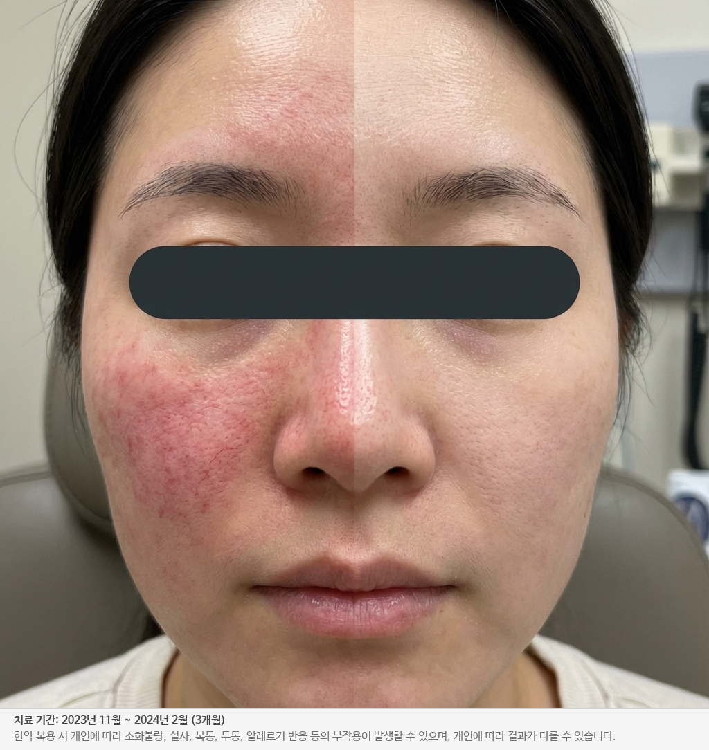 안면홍조 치료 전후